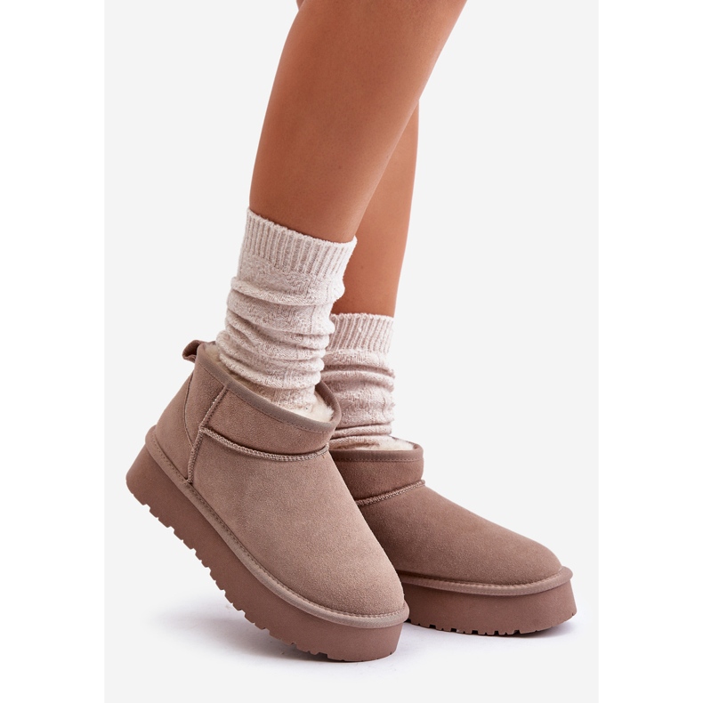 Stivali da neve bassi in pelle scamosciata kaki nucca alla moda beige 2