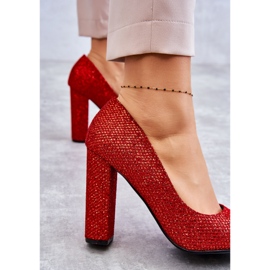 Décolleté con tacco alto rosso glitter lucido 3
