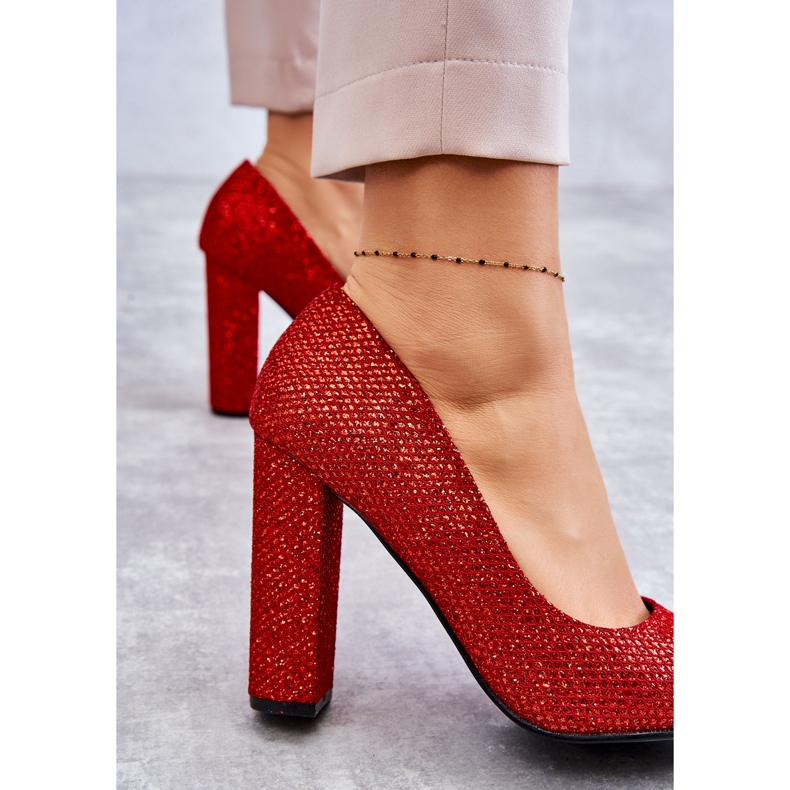 Décolleté con tacco alto rosso glitter lucido 3