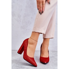 Décolleté con tacco alto rosso glitter lucido 1