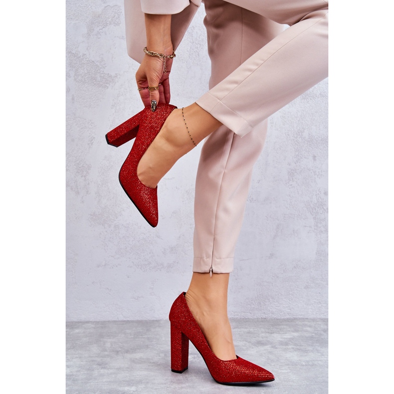 Décolleté con tacco alto rosso glitter lucido 2