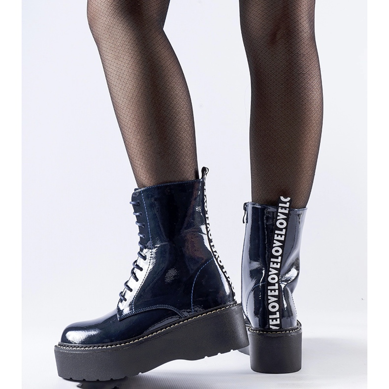 Scarpe con plateau Leo in vernice blu navy 1