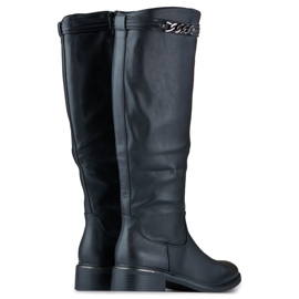 Stivali da donna al ginocchio con suola piatta in ecopelle nero 1