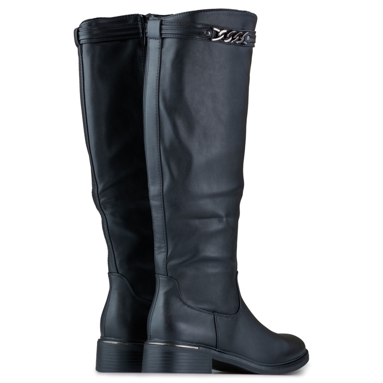 Stivali da donna al ginocchio con suola piatta in ecopelle nero 1