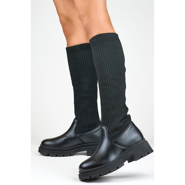 Stivali da donna neri con tomaia elastica, stivali a calza da donna nero 1