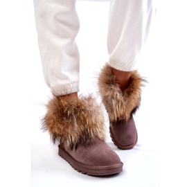 Stivali da neve in pelle scamosciata Alexa color talpa da donna con pelliccia beige 5