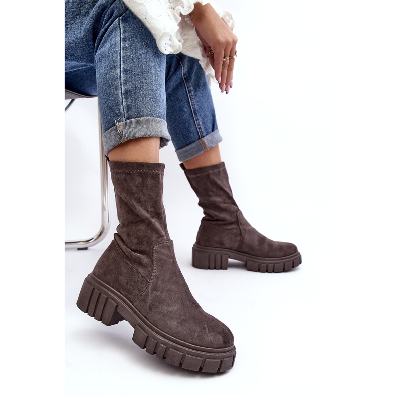 Stivali Slip-On Da Lavoro Con Tacco Piatto Grigio Divella 4