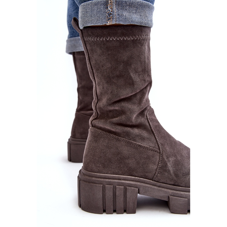Stivali Slip-On Da Lavoro Con Tacco Piatto Grigio Divella 3