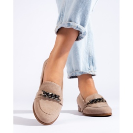 Mocassini classici da donna realizzati in camoscio ecologico Vinceza beige 1