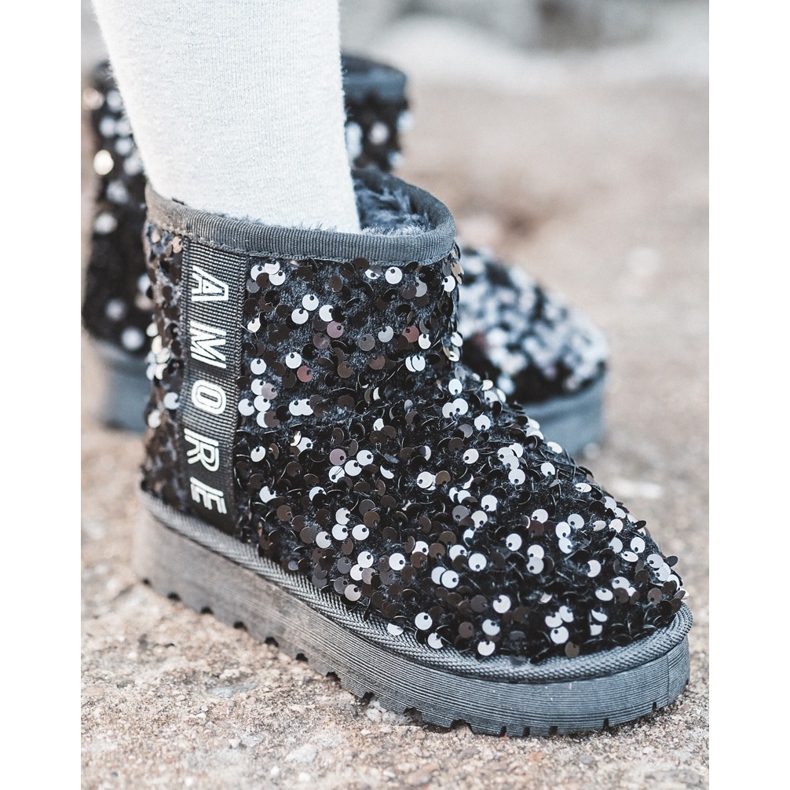 Doposci per bambini isolati con paillettes, Rebbica nera nero 1