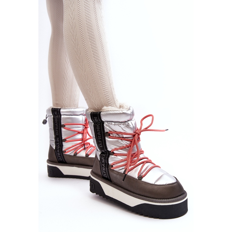 Stivali da neve femminile su una suola vegana spessa D.Franklin DFSH371006 Silver argento 1