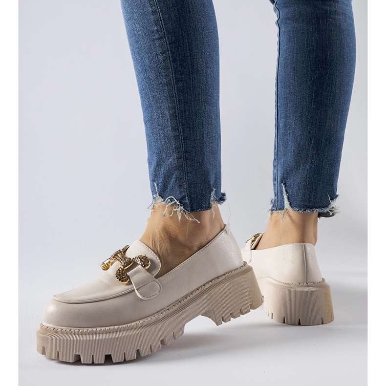 Mocassini beige decorati con strass Uzzone 1