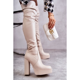 STEPHAN Stivali Alti In Pelle Sulla Piattaforma Beige Katrina 4