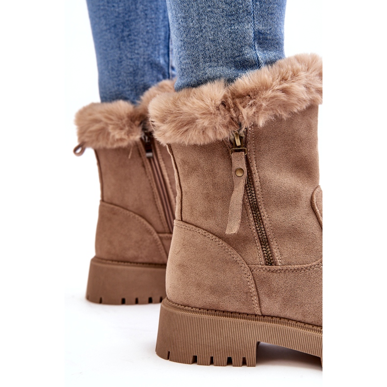 NEWS Stivali in pelle scamosciata femminile con pelliccia beige 3