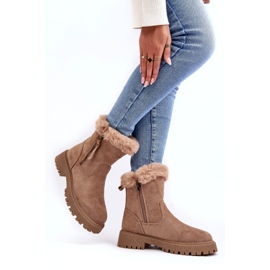 NEWS Stivali in pelle scamosciata femminile con pelliccia beige 2