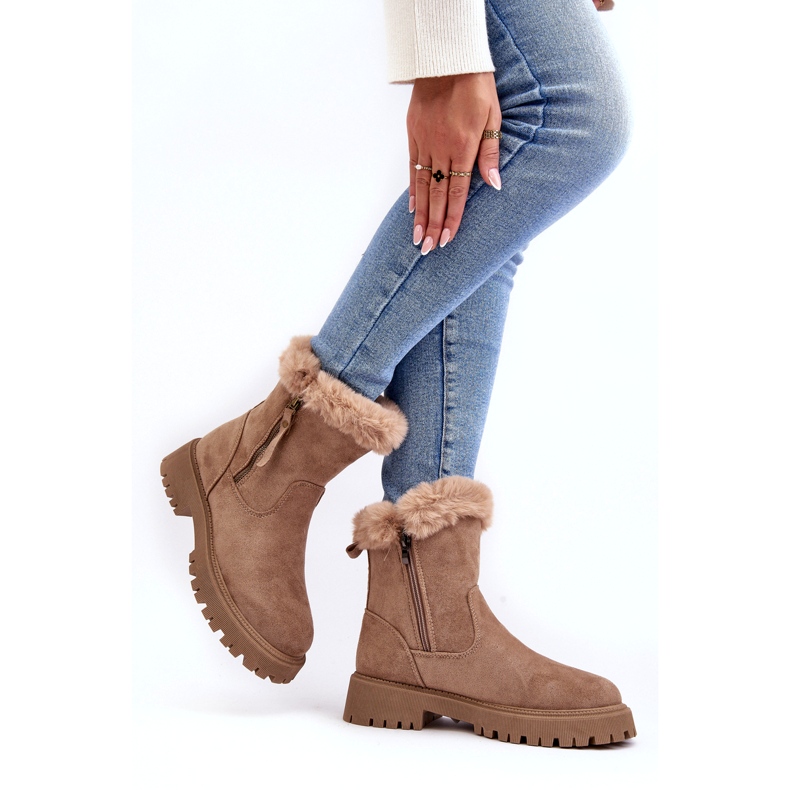 NEWS Stivali in pelle scamosciata femminile con pelliccia beige 2