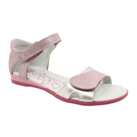 Sandali in pelle da bambina con velcro RenBut 4333 rosa/argento 1