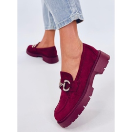 Mocassini Karins con fibbia in camoscio color vino rosso 2