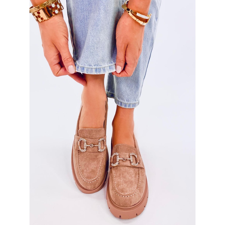 Mocassini Karins con fibbia in camoscio color kaki beige 1