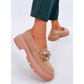 Mocassini con plateau Dollin Khaki con cristalli beige 2
