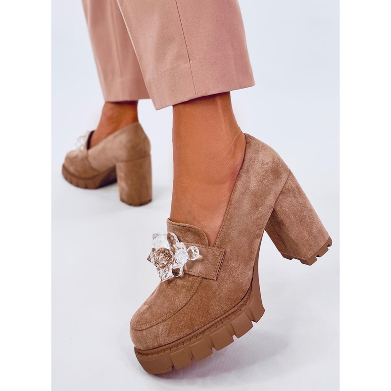 Mocassini Nadine Khaki stivaletti con tacco alto beige 2