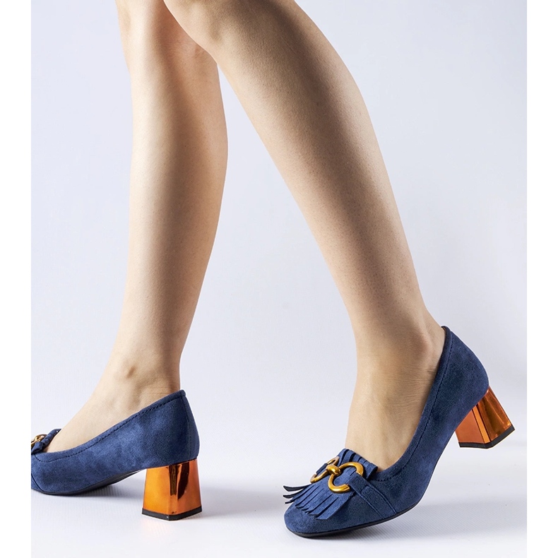 Décolleté Basso blu navy con tacco alto 1