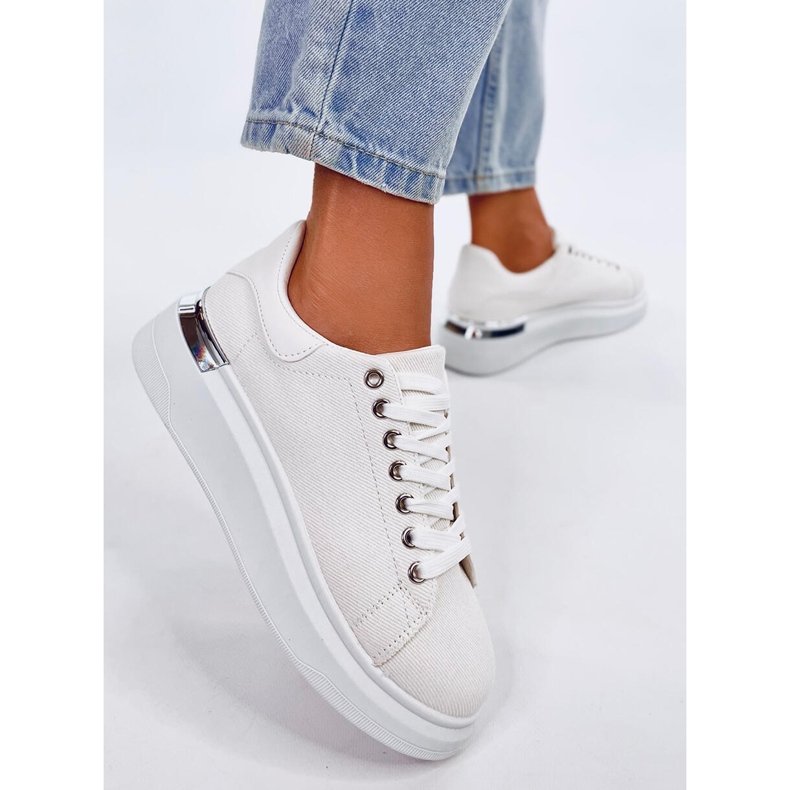 Hein Sneakers con zeppa in tela beige ecrù bianco 2