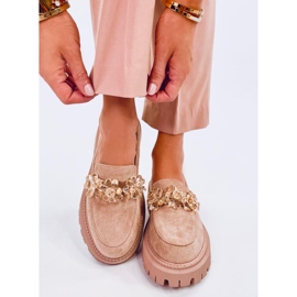 Mocassini Heidi Khaki con cristalli beige 1