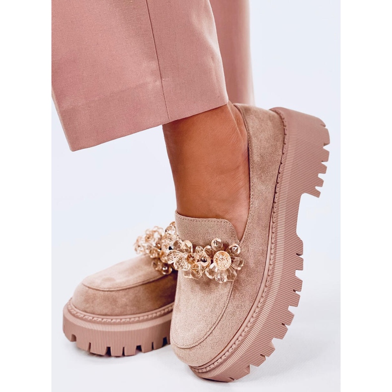 Mocassini Heidi Khaki con cristalli beige 2