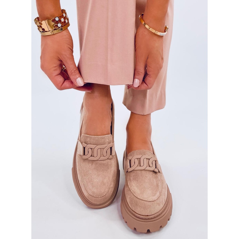 Mocassini Leena Khaki con plateau e fibbia beige 1