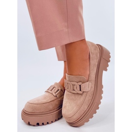 Mocassini Leena Khaki con plateau e fibbia beige 2