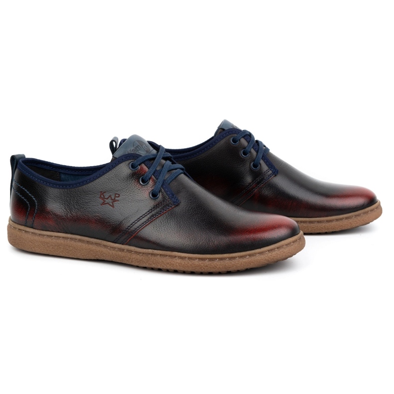 Kampol Scarpe casual in pelle da uomo 22KAM, bordeaux rosso 3