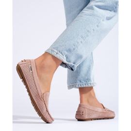 Mocassini da donna traforati Shelovet elastico rosa chiaro 1
