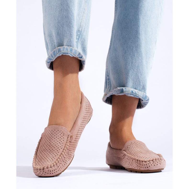 Mocassini da donna traforati Shelovet elastico rosa chiaro 2