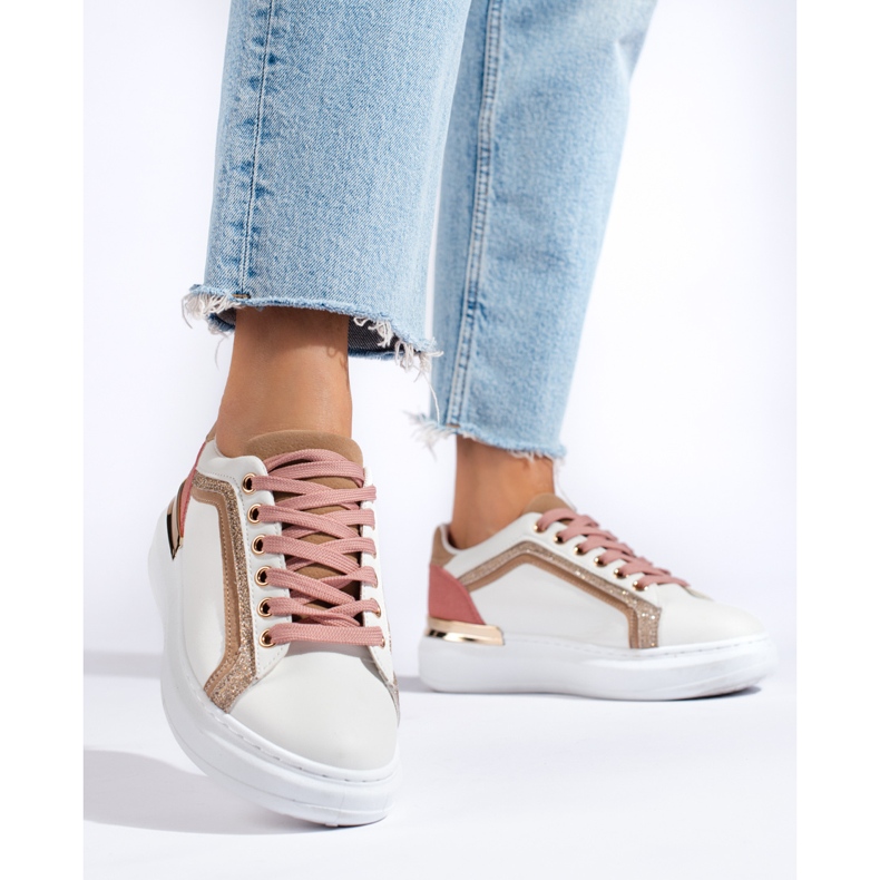 Sneakers Shelovet bianche da donna con glitter beige 1