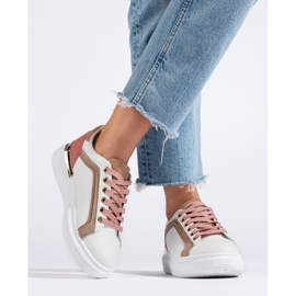 Sneakers Shelovet bianche da donna con glitter beige 2