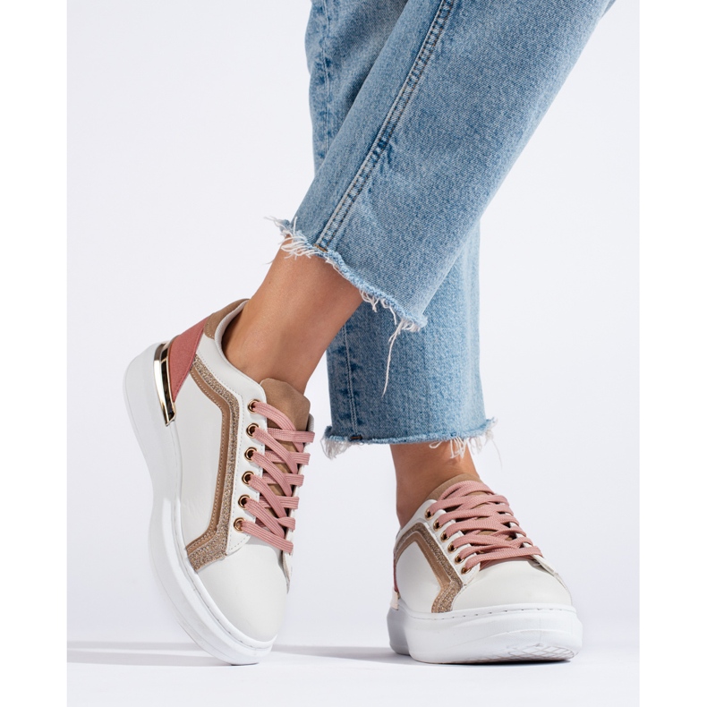 Sneakers Shelovet bianche da donna con glitter beige 2