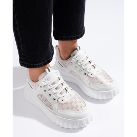 Scarpe sportive da donna bianche con suola spessa bianco 1