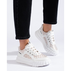 Scarpe sportive da donna bianche con suola spessa bianco 2