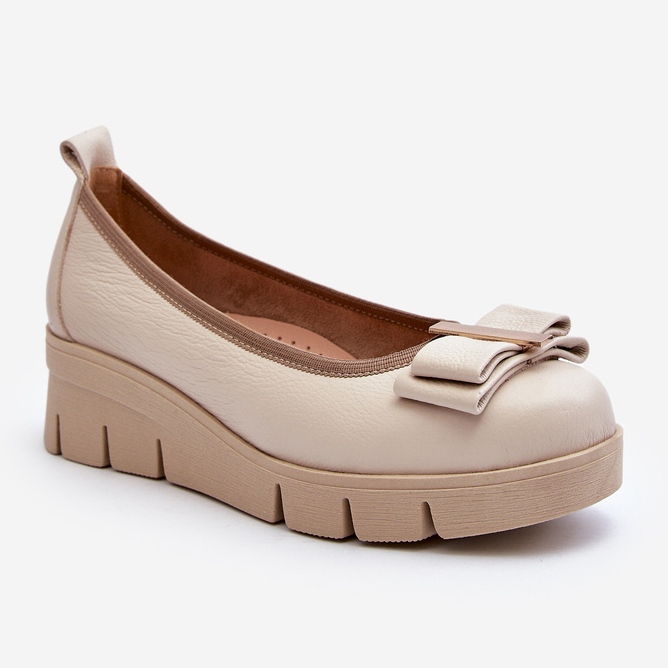 Lewski Shoes Ballerine in pelle su plateau con decorazione, Crema Lewski 3384 bianco 1