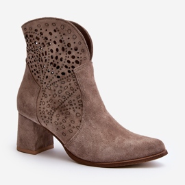 Zazoo 3166/P Stivali Traforati con Tacco Alto da Donna, Camoscio, Beige 1