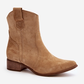 Zazoo 3305/2/G Stivali texani da donna in pelle scamosciata con tacco basso Beige 1