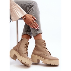 Zazoo 3413 Stivaletti da lavoro in pelle da donna con tacco alto massiccio, Beige 1