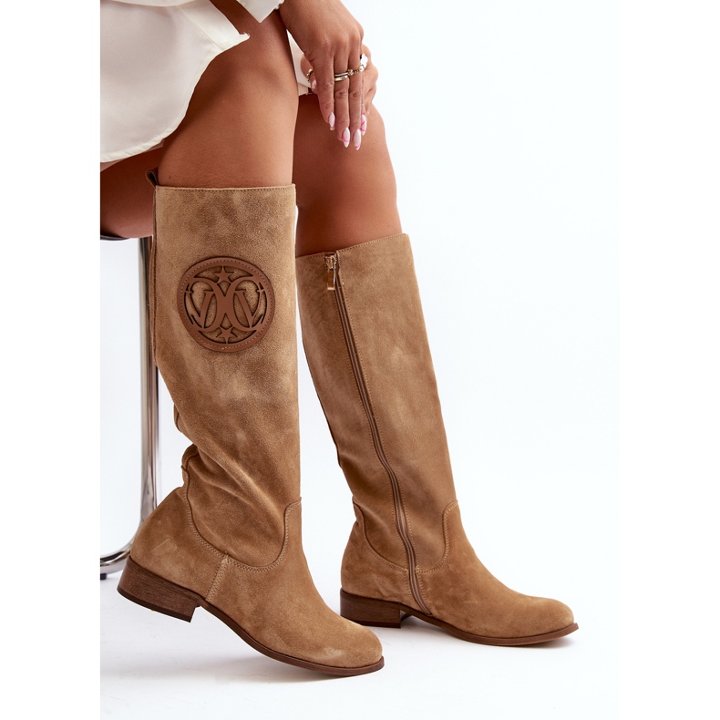 Zazoo 3367 Stivali sopra il ginocchio in pelle scamosciata da donna, Beige 1
