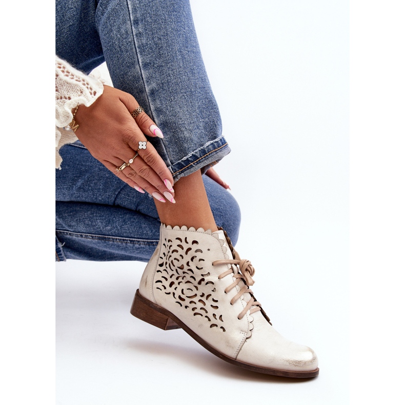 Zazoo 2871 Stivaletti stringati traforati da donna, oro, spazzolato d'oro 1