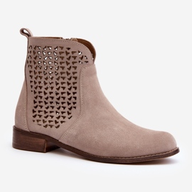 Zazoo 2791 Stivaletti traforati in pelle scamosciata, Beige 2