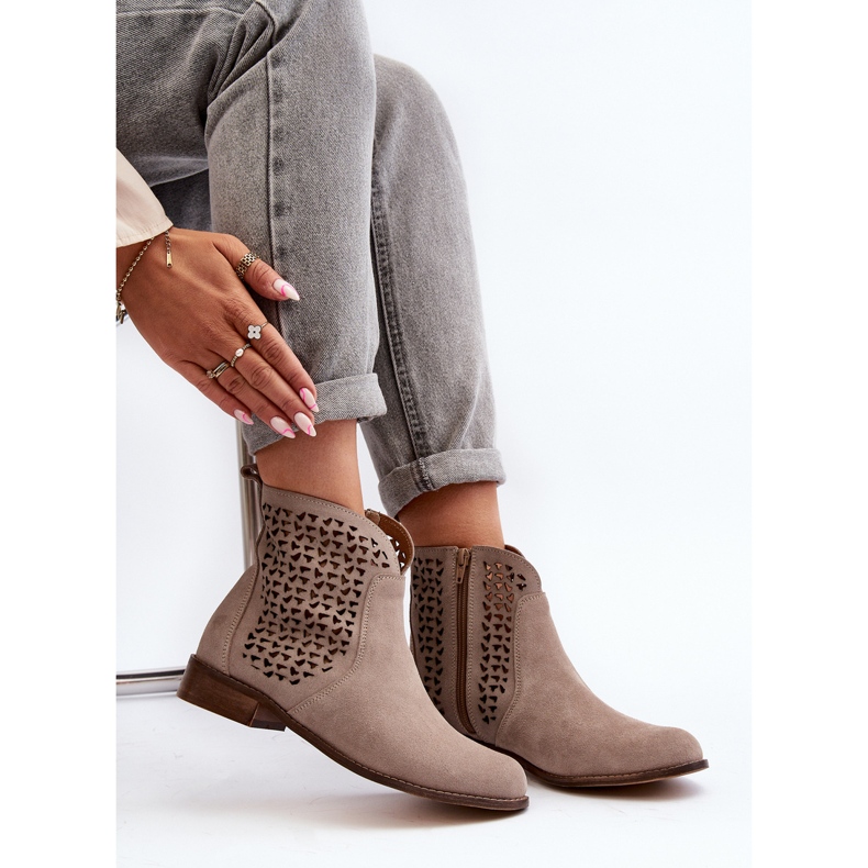Zazoo 2791 Stivaletti traforati in pelle scamosciata, Beige 1