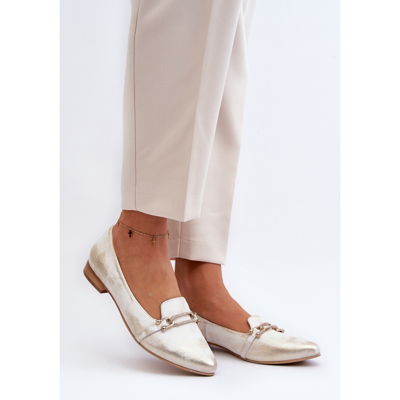 Zazoo 2885 Ballerine in pelle con decoro oro e bianco d'oro 2