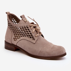 Zazoo 2878 Stivali Bassi Traforati da Donna, Camoscio, Beige 1