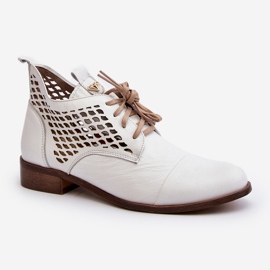 Zazoo 2878 Stivaletti Bassi in Pelle Traforata da Donna, Bianco 2